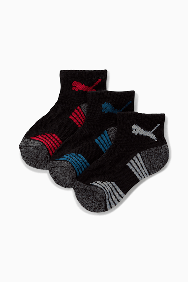 Kids' Terry Quarter Lenght Crew Sock [6 Pack], BLACK / RED, extralarge